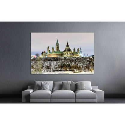Ottawa, Canada - December 24, 2016 Parliament Hill and the Canadian House of Parliament in Ottawa, Canada during wintertime at night №2018 Ready to Hang Canvas Print - Zellart Canvas Prints ALL_Products, s-2018