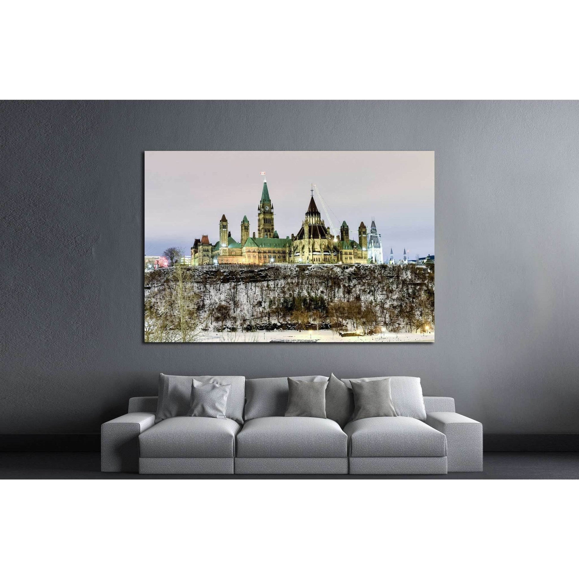 Ottawa, Canada - December 24, 2016 Parliament Hill and the Canadian House of Parliament in Ottawa, Canada during wintertime at night №2018 Ready to Hang Canvas PrintCanvas art arrives ready to hang, with hanging accessories included and no additional fram