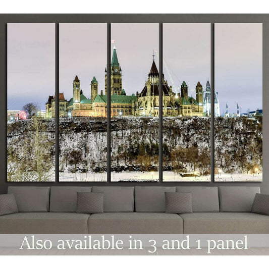 Ottawa, Canada - December 24, 2016 Parliament Hill and the Canadian House of Parliament in Ottawa, Canada during wintertime at night №2018 Ready to Hang Canvas PrintCanvas art arrives ready to hang, with hanging accessories included and no additional fram