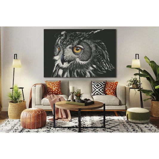Owl Black And White №SL879 Ready to Hang Canvas Print - Zellart Canvas Prints 0new, ALL_Products, Black & White Wall Art, Owl