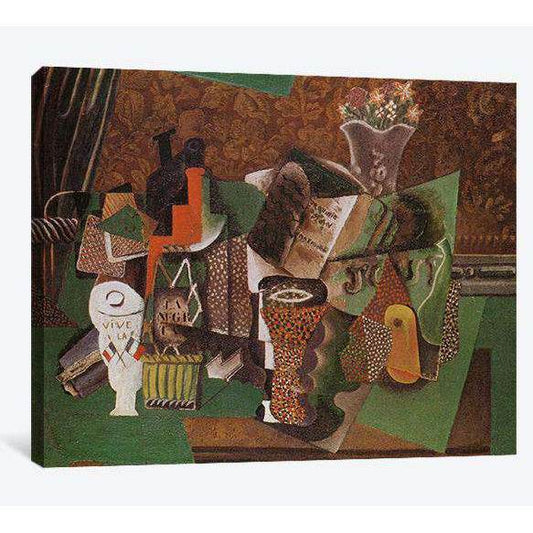 Pablo Picasso, Still Life with Cards, Glasses and a Bottle of Rum- Vive la France - Ready to Hang Canvas Print - Zellart Canvas Prints 000Negative, 6177, ALL_Products