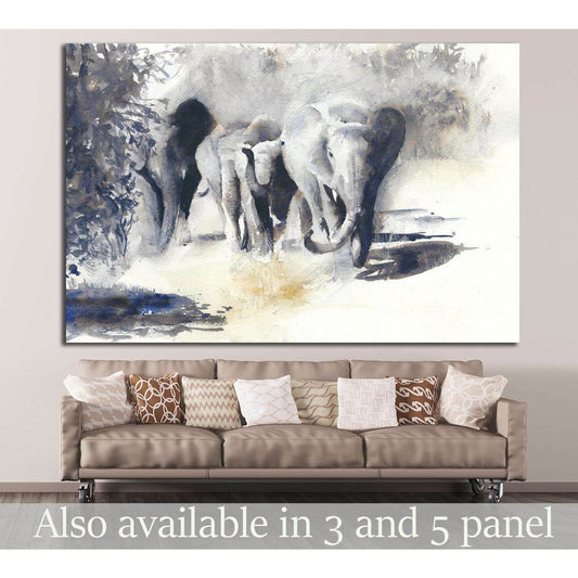 Painted Elephants №195 Ready to Hang Canvas Print - Zellart Canvas Prints ALL_Products, Elephant, wd-195