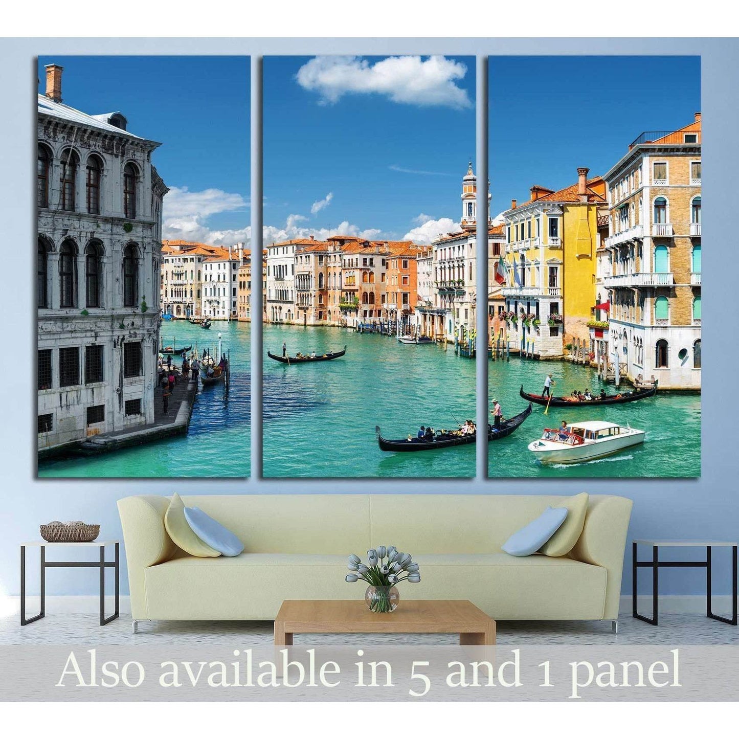 Venice Grand Canal canvas print with gondolas, turquoise water, and colorful canal facades
