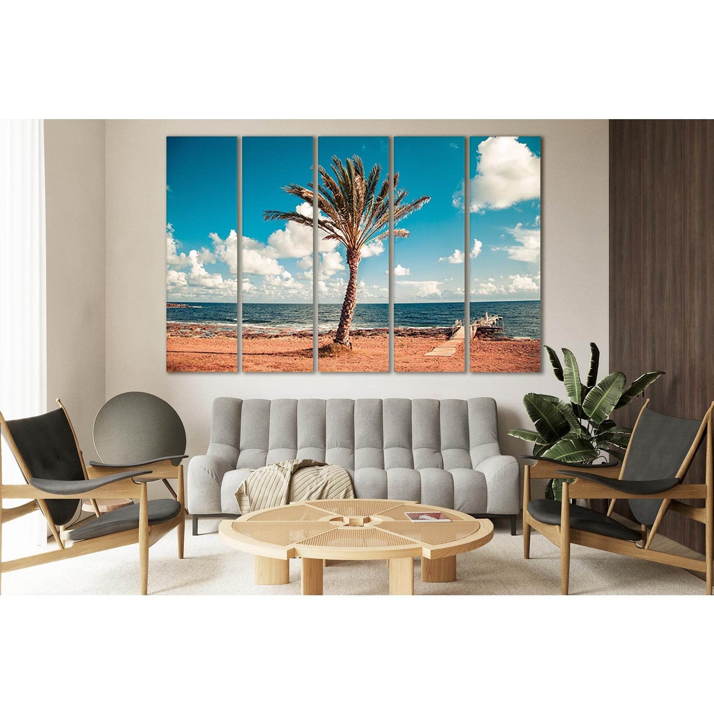 Palm Tree Near Dock №SL90 Ready to Hang Canvas Print - Zellart Canvas Prints 0new, ALL_Products, Beach Ocean & Waves