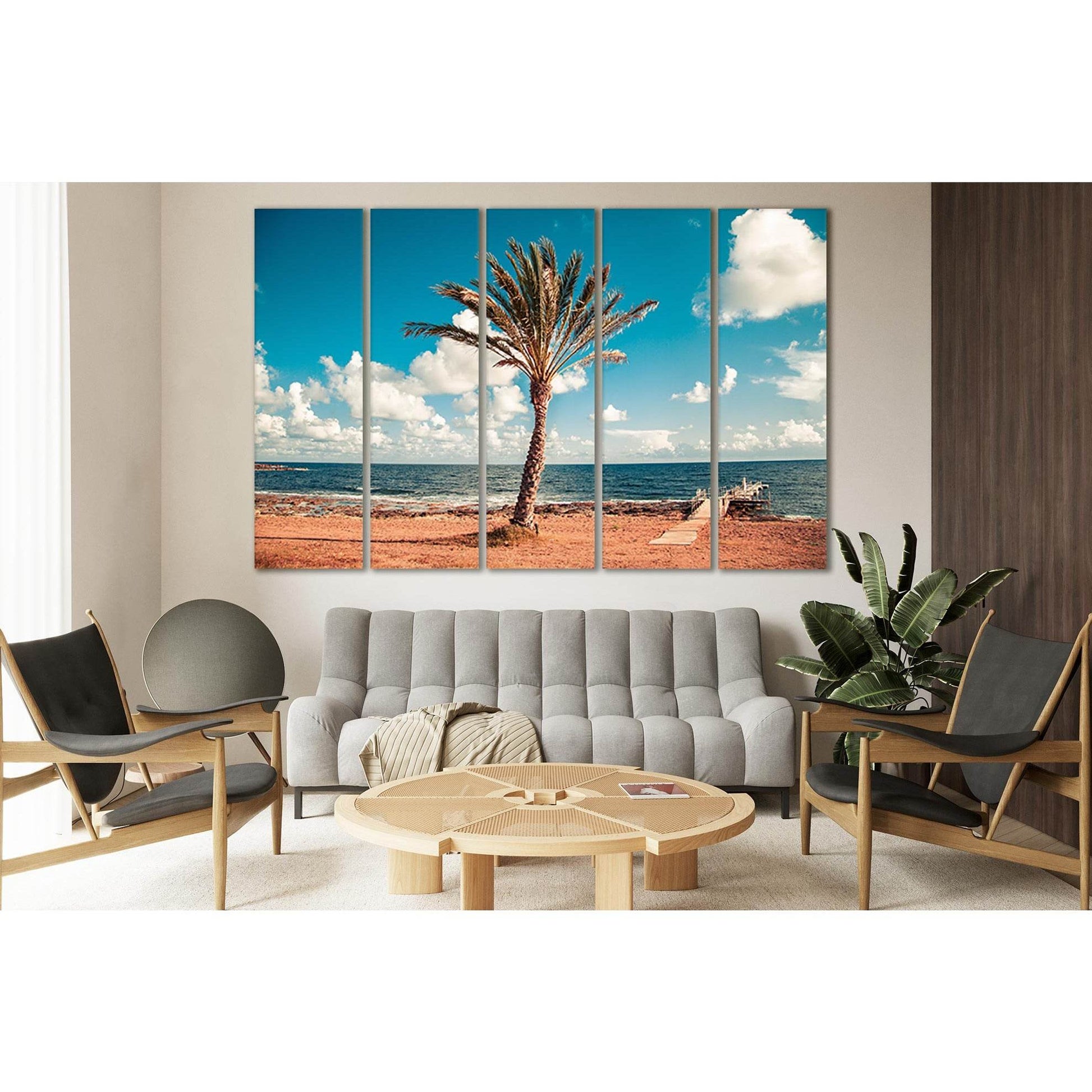 Palm Tree Near Dock №SL90 Ready to Hang Canvas Print - Zellart Canvas Prints 0new, ALL_Products, Beach Ocean & Waves