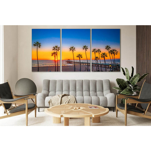Palms Ocean Sunset Pier №SL210 Ready to Hang Canvas Print - Zellart Canvas Prints 0new, ALL_Products, Beach Ocean & Waves, SUNRISE & SUNSET WALL ART