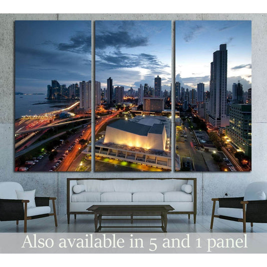 Panama City, city center skyline and Bay of Panama, Panama, Central America №2146 Ready to Hang Canvas Print - Zellart Canvas Prints ALL_Products, s-2146