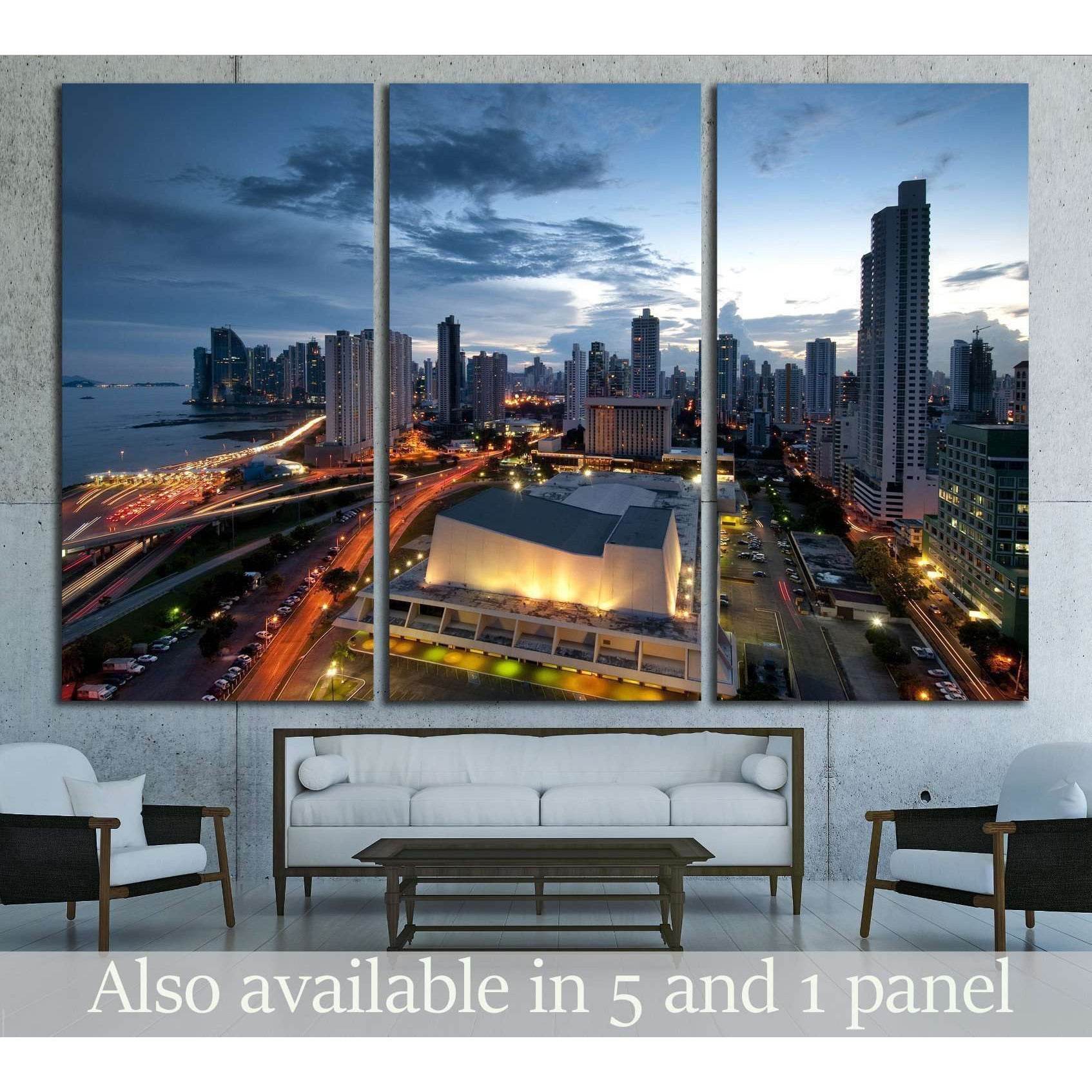 Panama City, city center skyline and Bay of Panama, Panama, Central America №2146 Ready to Hang Canvas PrintCanvas art arrives ready to hang, with hanging accessories included and no additional framing required. Every canvas print is hand-crafted, made on