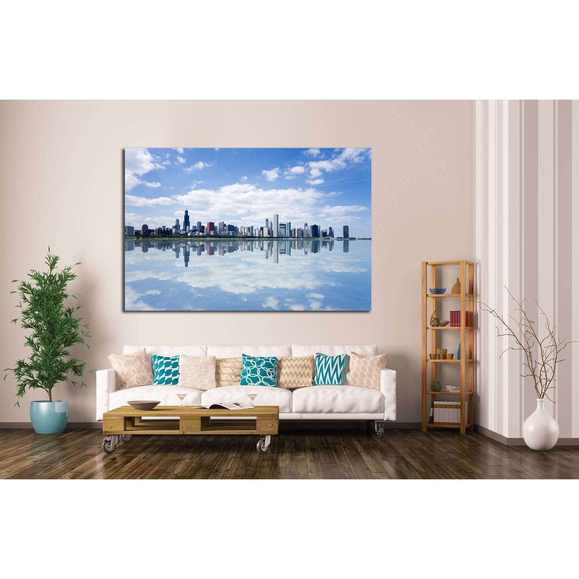 Panoramic view of Chicago city waterfront skyline. №2583 Ready to Hang Canvas Print - Zellart Canvas Prints ALL_Products, s-2583