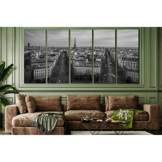 Paris Black And White Panorama №SL837 Ready to Hang Canvas Print - Zellart Canvas Prints 0new, ALL_Products, Black & White Wall Art