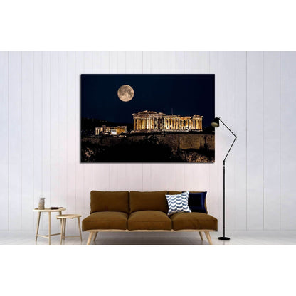 Parthenon of Athens at Night with Full Moon, Greece №2081 Ready to Hang Canvas Print - Zellart Canvas Prints ALL_Products, s-2081
