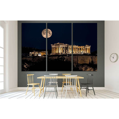 Parthenon of Athens at Night with Full Moon, Greece №2081 Ready to Hang Canvas Print - Zellart Canvas Prints ALL_Products, s-2081