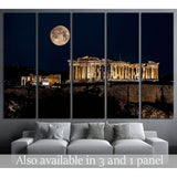 Parthenon of Athens at Night with Full Moon, Greece №2081 Ready to Hang Canvas Print
