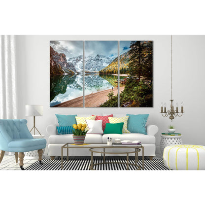 Peaceful Alpine Lake Braies №Sl22 Ready to Hang Canvas Print - Zellart Canvas Prints 0new, ALL_Products, Nature & Landscapes Canvas Print