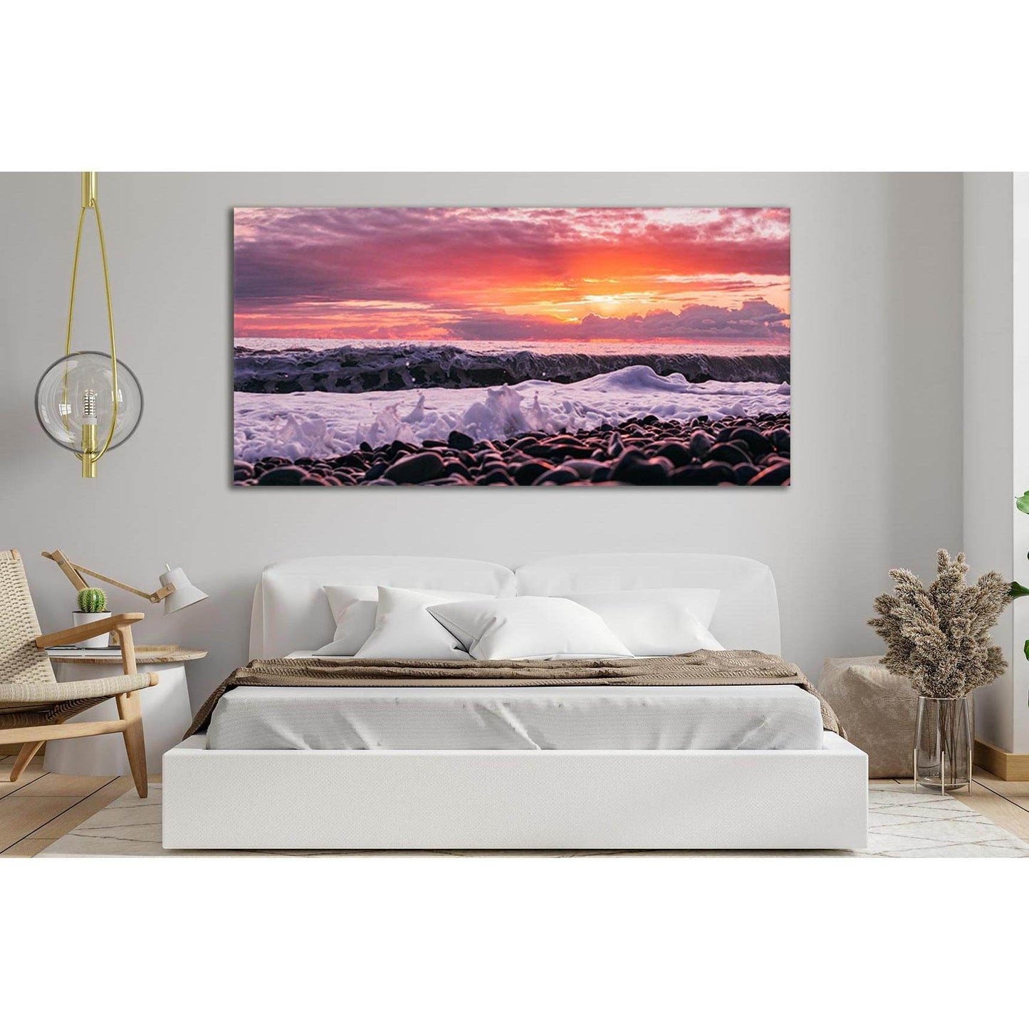 Pebbles Pink Sunset №SL130 Ready to Hang Canvas Print - Zellart Canvas Prints 0new, ALL_Products, Beach Ocean & Waves