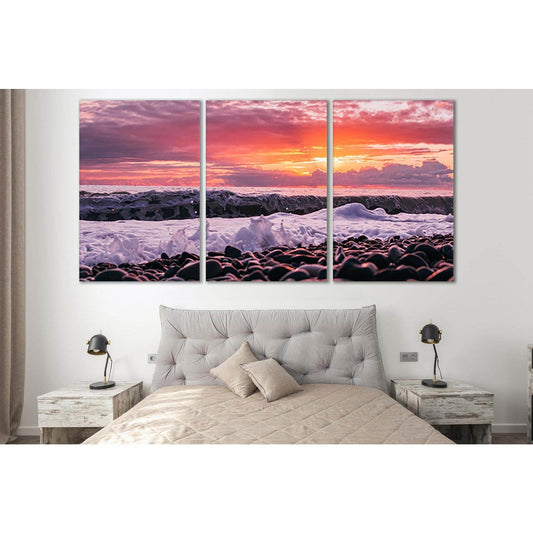 Pebbles Pink Sunset №SL130 Ready to Hang Canvas Print - Zellart Canvas Prints 0new, ALL_Products, Beach Ocean & Waves