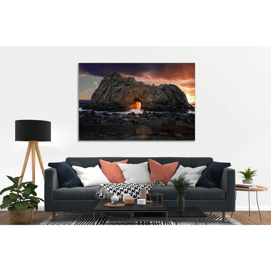 Pfeiffer Beach №D1211 Ready to Hang Canvas Print - Zellart Canvas Prints 0new, ALL_Products, Contemporary Wall Art, Sunrise & sunset wall art