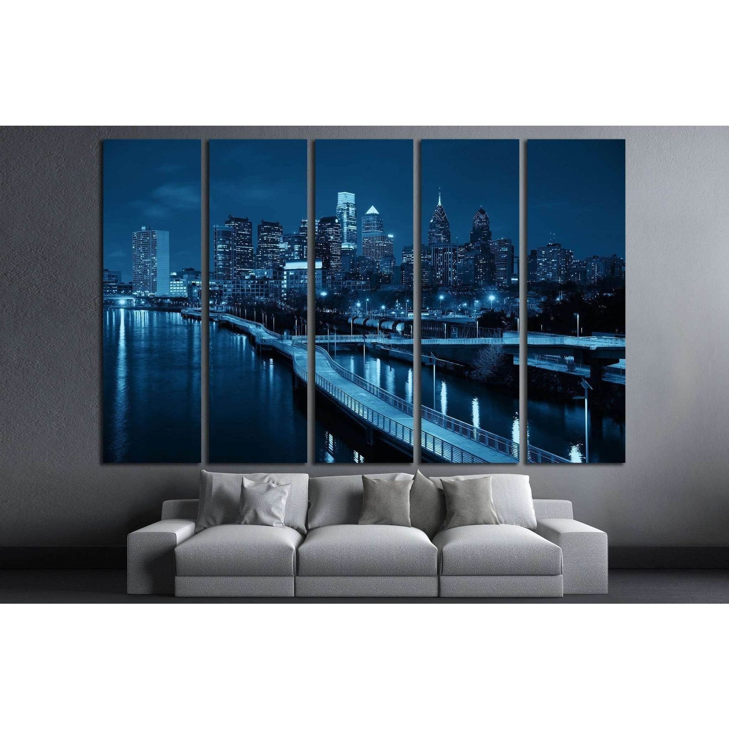 Philadelphia skyline at night with urban architecture №2013 Ready to Hang Canvas Print - Zellart Canvas Prints ALL_Products, s-2013