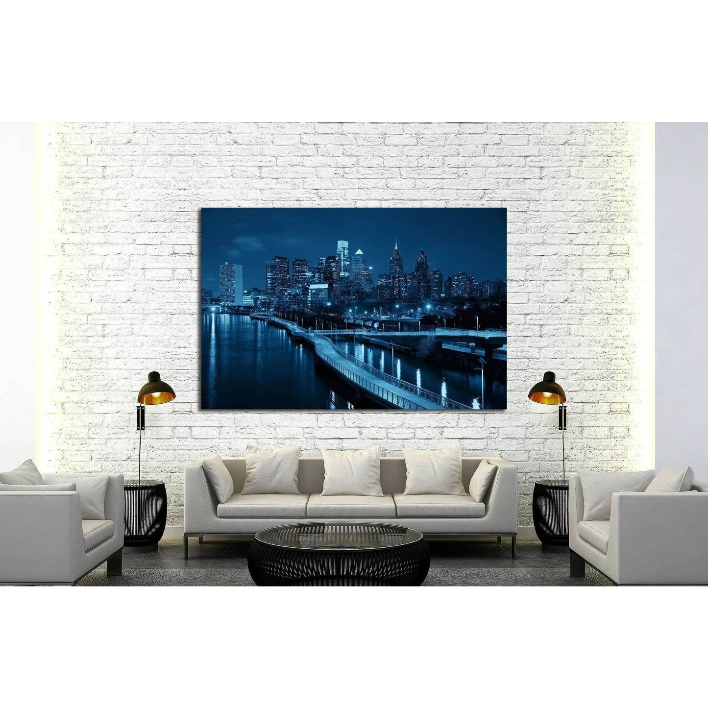 Philadelphia skyline at night with urban architecture №2013 Ready to Hang Canvas Print - Zellart Canvas Prints ALL_Products, s-2013