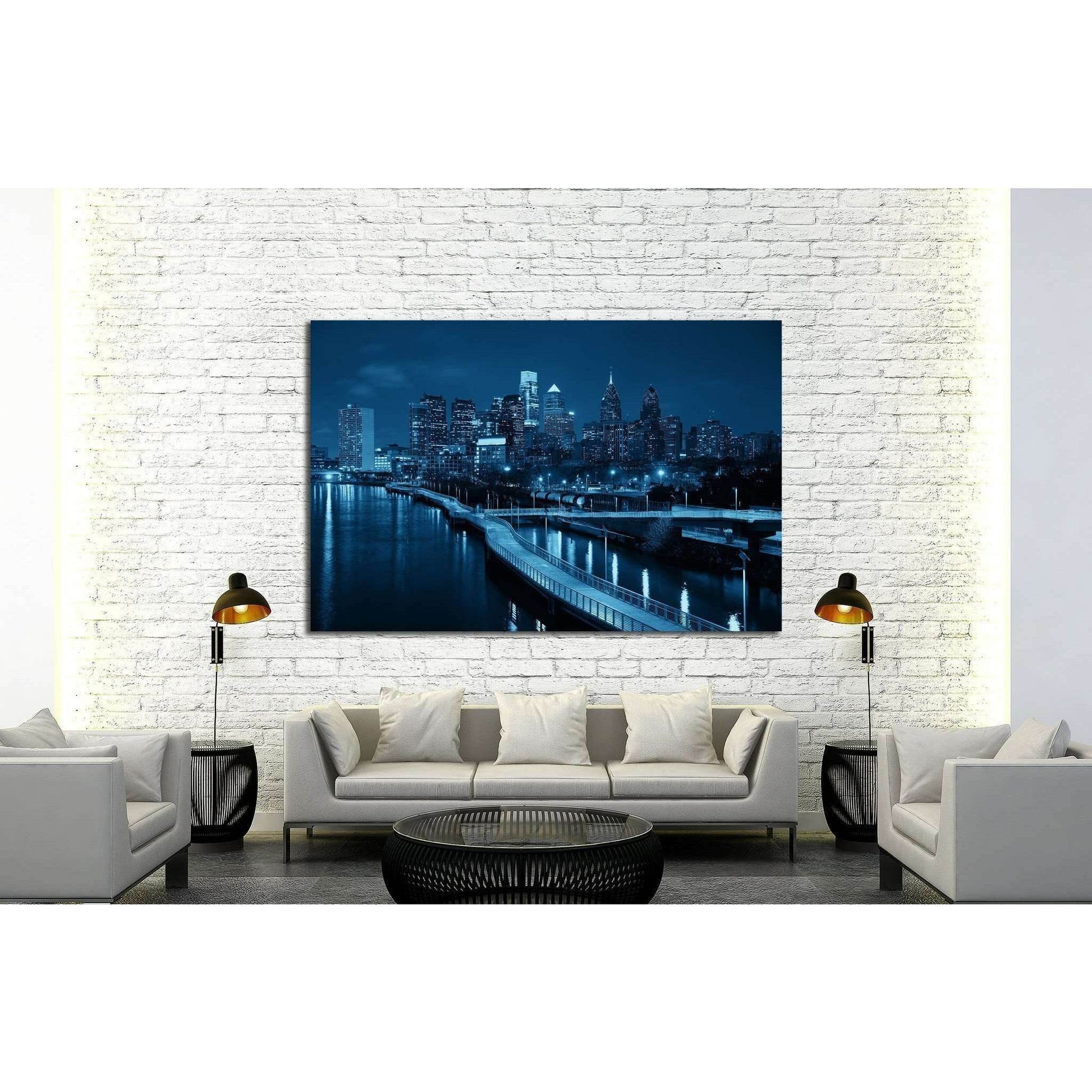 Philadelphia skyline at night with urban architecture №2013 Ready to Hang Canvas Print - Zellart Canvas Prints ALL_Products, s-2013