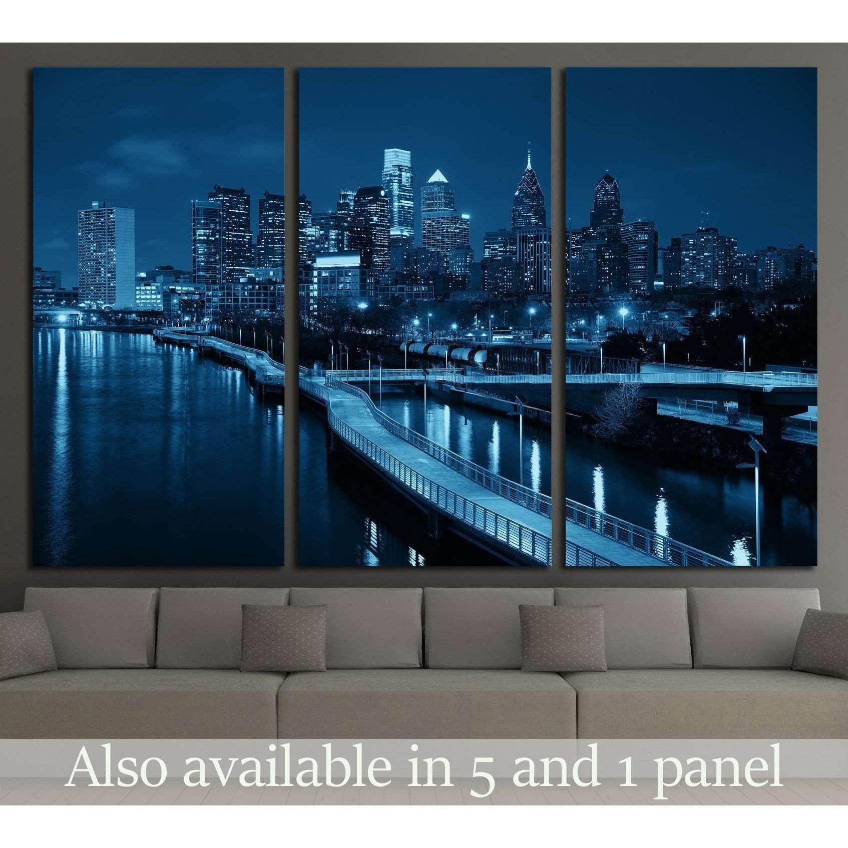 Philadelphia skyline at night with urban architecture №2013 Ready to Hang Canvas Print - Zellart Canvas Prints ALL_Products, s-2013
