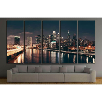 Philadelphia skyline at night with urban architecture №2030 Ready to Hang Canvas Print - Zellart Canvas Prints ALL_Products, s-2030