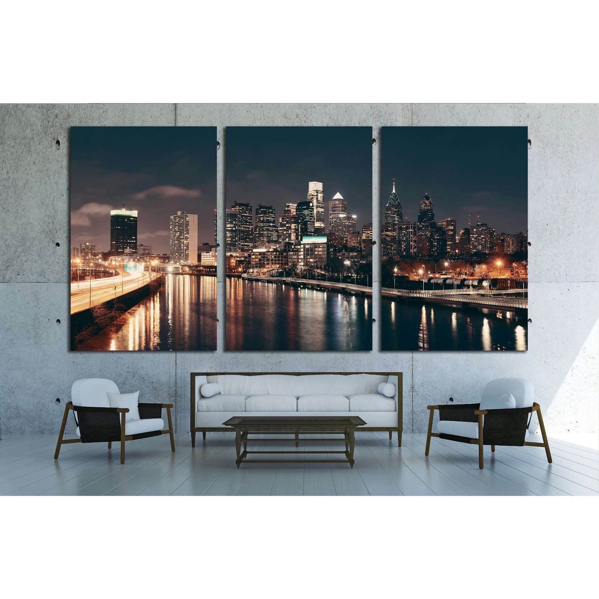 Philadelphia skyline at night with urban architecture №2030 Ready to Hang Canvas Print - Zellart Canvas Prints ALL_Products, s-2030