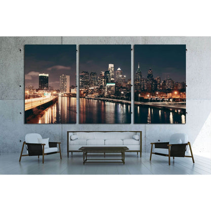 Philadelphia skyline at night with urban architecture №2030 Ready to Hang Canvas Print - Zellart Canvas Prints ALL_Products, s-2030