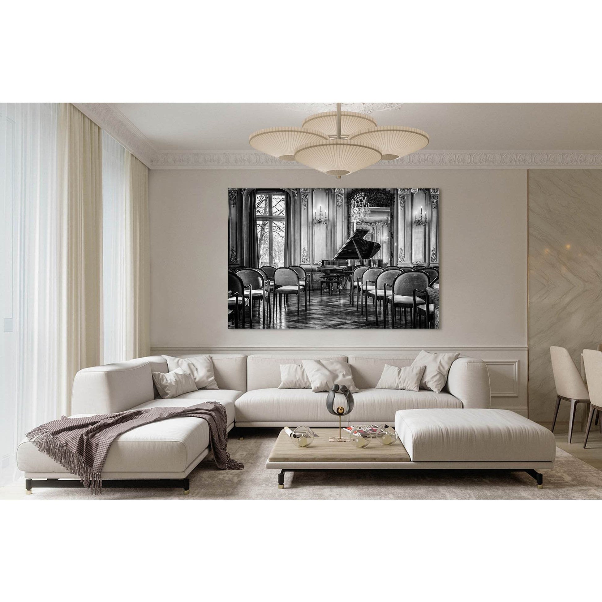 Pianistic hall №D2839 Ready to Hang Canvas Print - Zellart Canvas Prints 0new, ALL_Products, Black & White Wall Art