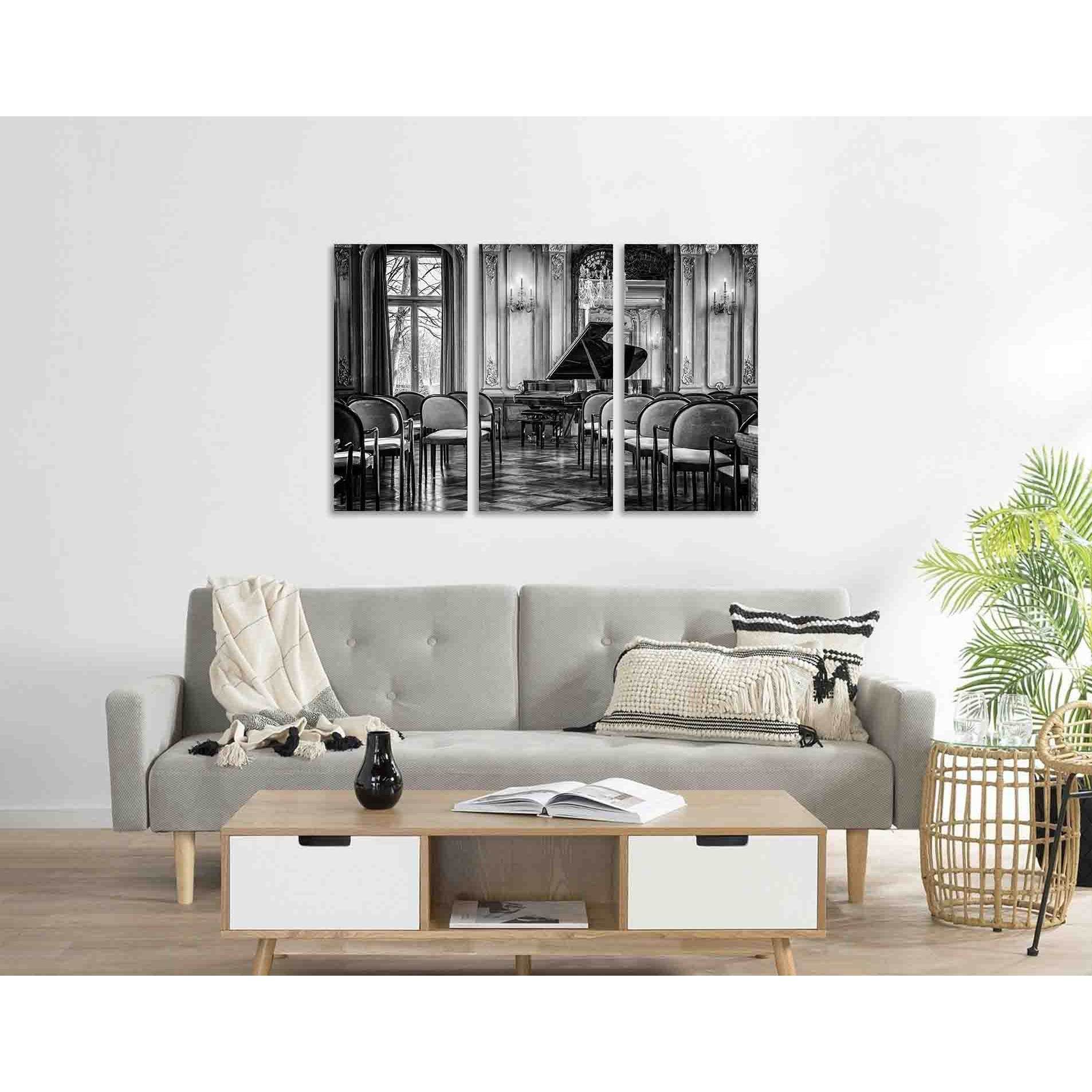 Pianistic hall №D2839 Ready to Hang Canvas Print - Zellart Canvas Prints 0new, ALL_Products, Black & White Wall Art