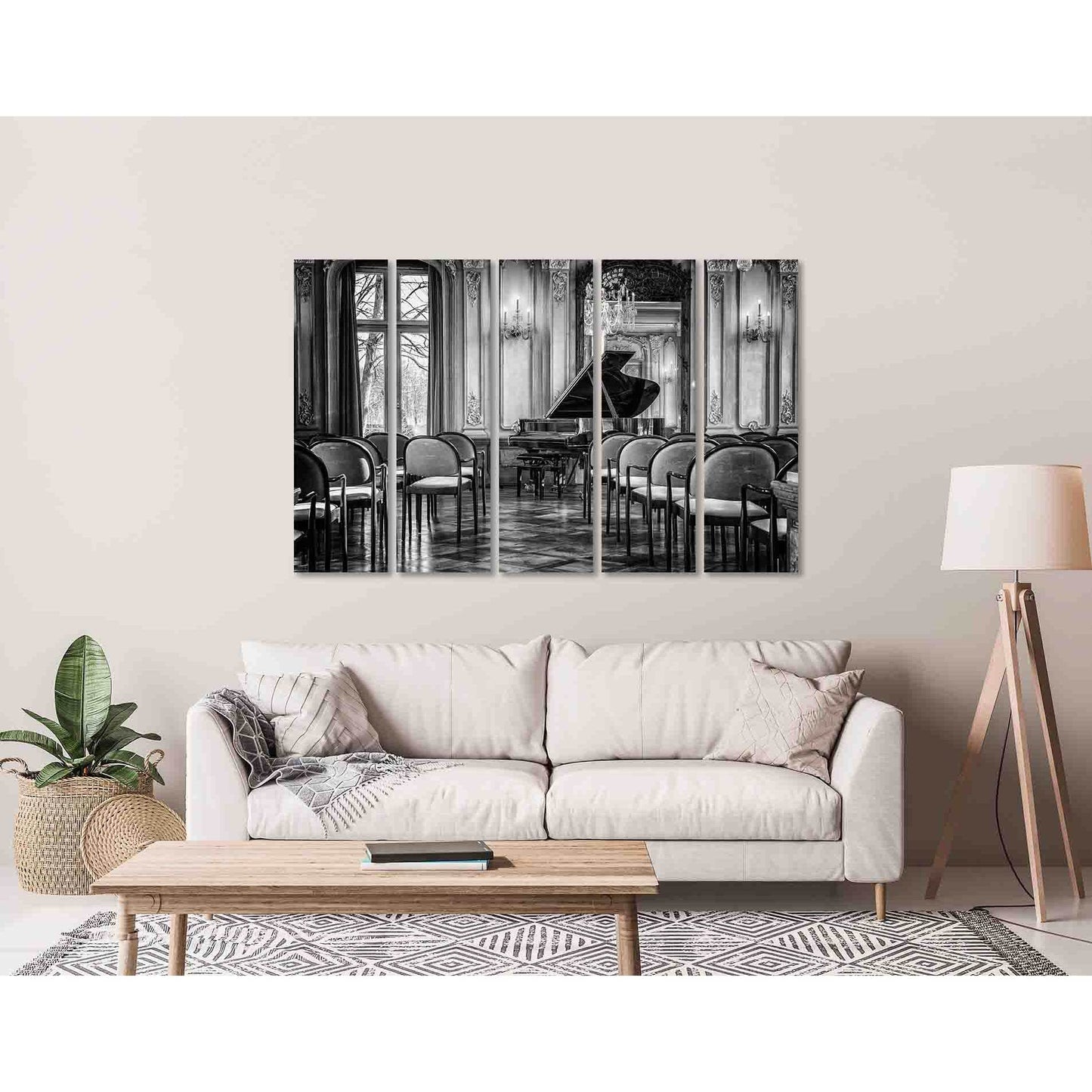 Pianistic hall №D2839 Ready to Hang Canvas Print - Zellart Canvas Prints 0new, ALL_Products, Black & White Wall Art