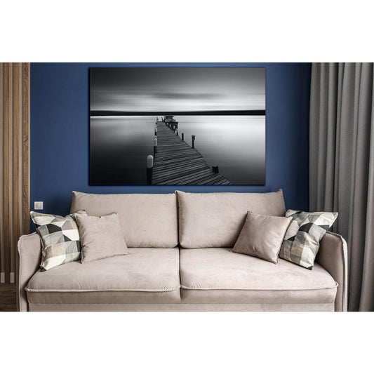 Pier Over Sea Against Sky Black End White №SL875 Ready to Hang Canvas Print - Zellart Canvas Prints 0new, ALL_Products, Black & White Wall Art