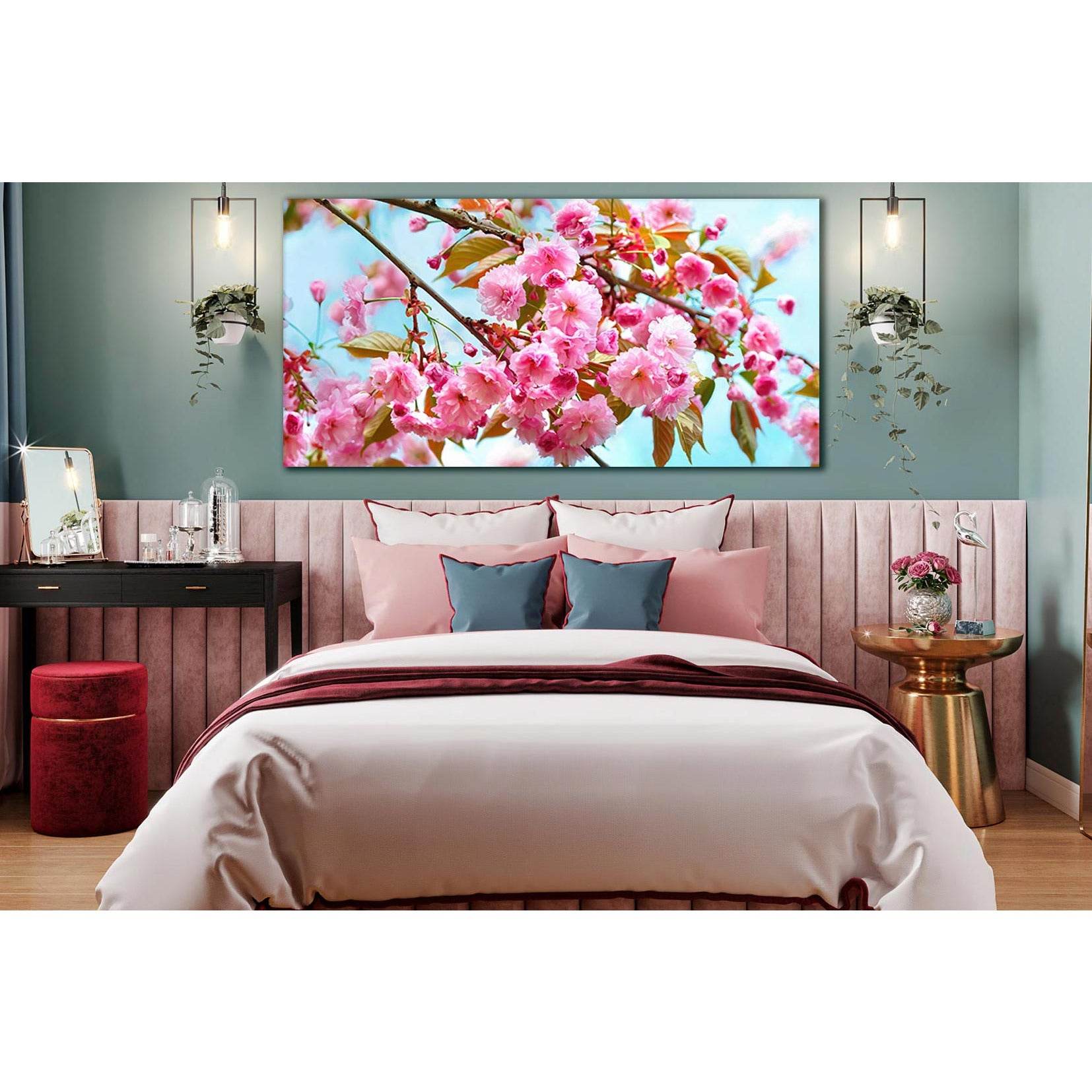 Pink Cherry Flowers Close Up №SL667 Ready to Hang Canvas Print - Zellart Canvas Prints 0new, ALL_Products, Floral & Botanical Wall Art