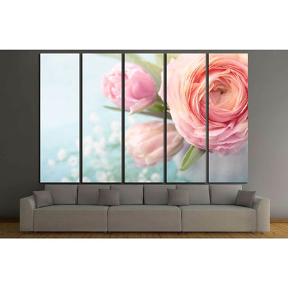 Pink flowers in a vase №1335 Ready to Hang Canvas Print - Zellart Canvas Prints ALL_Products, s-1335