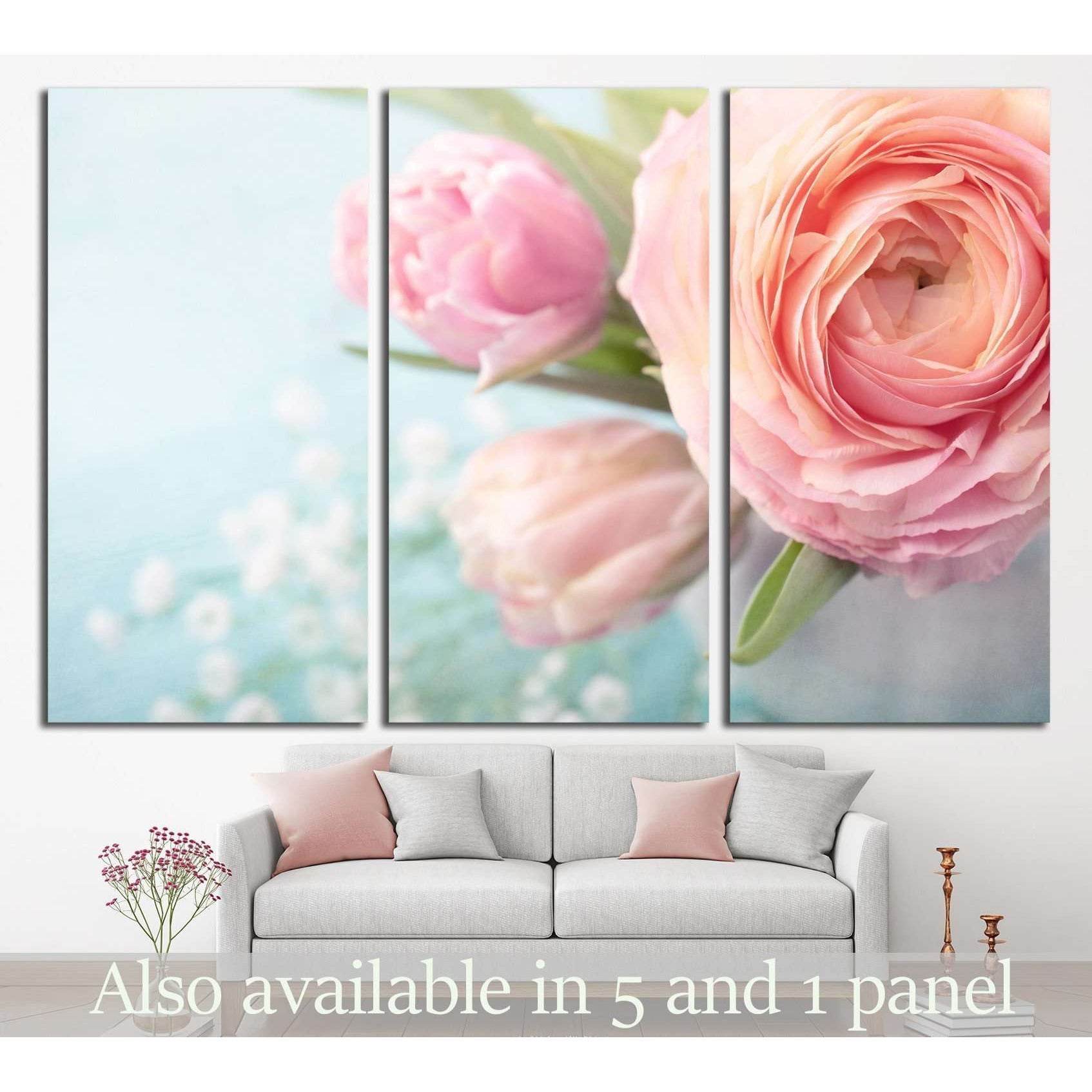 Pink flowers in a vase №1335 Ready to Hang Canvas Print - Zellart Canvas Prints ALL_Products, s-1335