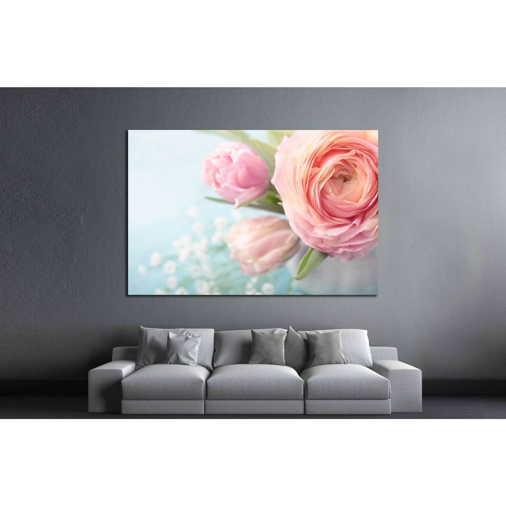 Pink flowers in a vase №1335 Ready to Hang Canvas Print