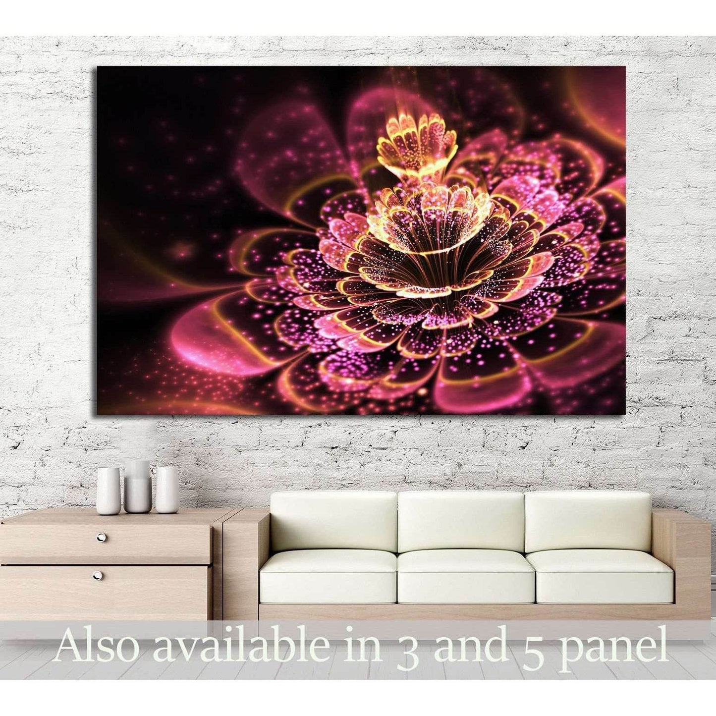 Pink fractal flower with golden glittering pollen №1422 Ready to Hang Canvas Print - Zellart Canvas Prints ALL_Products, s-1422