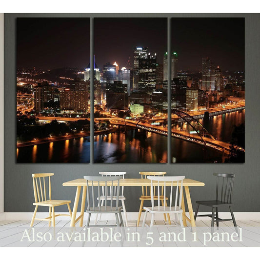 Pittsburgh's skyline from Mount Washington at night №1663 Ready to Hang Canvas PrintCanvas art arrives ready to hang, with hanging accessories included and no additional framing required. Every canvas print is hand-crafted, made on-demand at our workshop