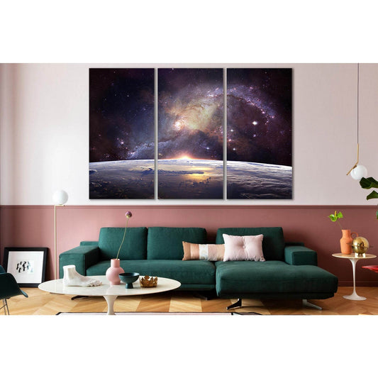 Planet Earth And Galaxies №SL388 Ready to Hang Canvas Print - Zellart Canvas Prints 0new, ALL_Products, Astronomy & Space Canvas Wall Art