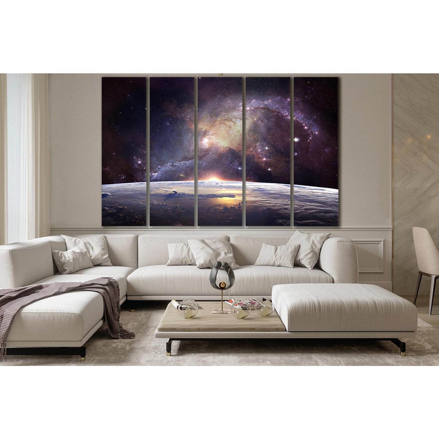 Planet Earth And Galaxies №SL388 Ready to Hang Canvas Print - Zellart Canvas Prints 0new, ALL_Products, Astronomy & Space Canvas Wall Art