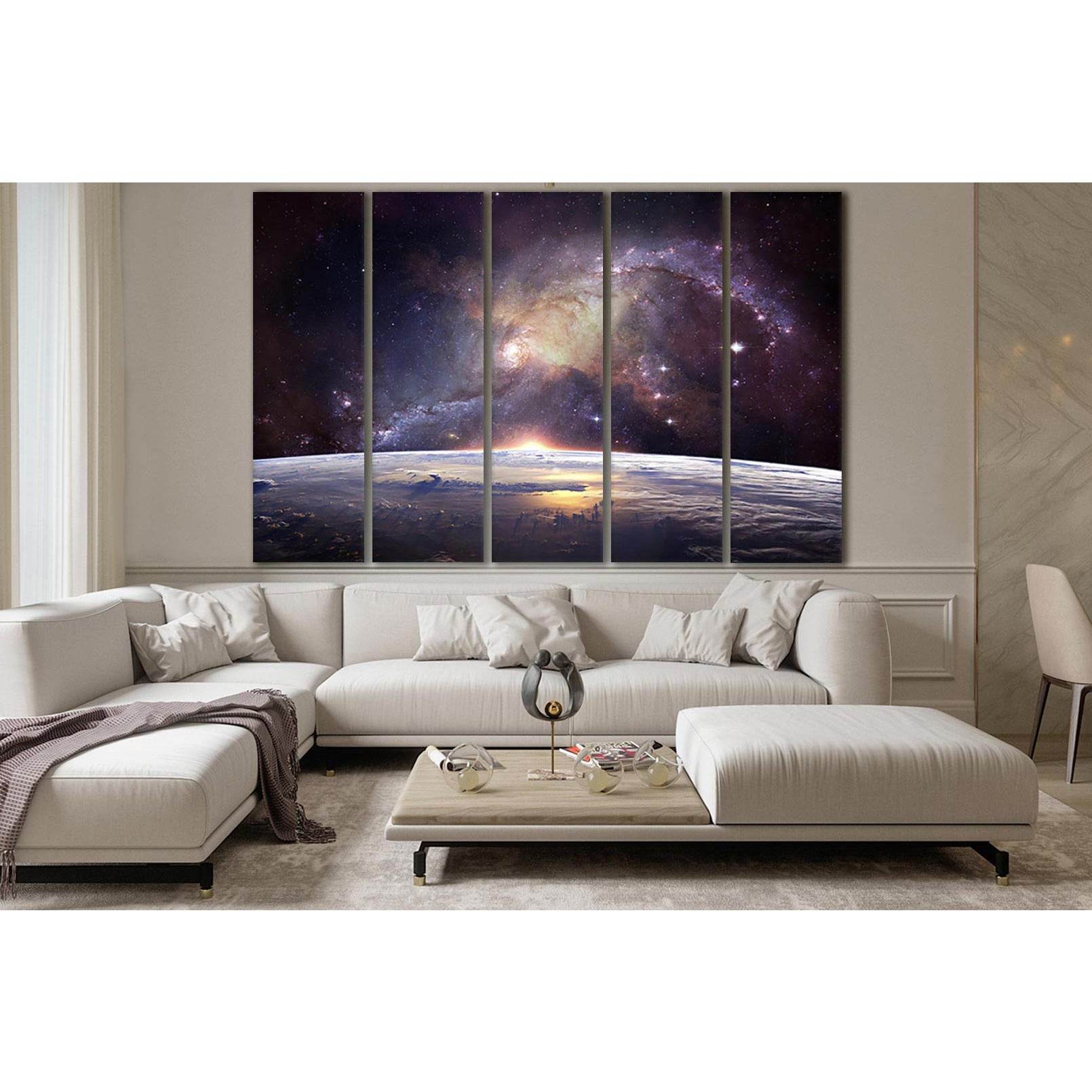 Planet Earth And Galaxies №SL388 Ready to Hang Canvas Print - Zellart Canvas Prints 0new, ALL_Products, Astronomy & Space Canvas Wall Art