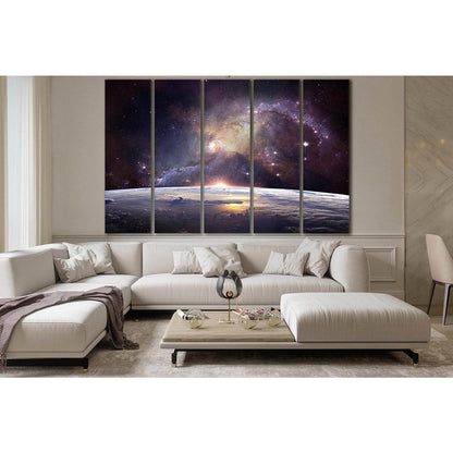 Planet Earth And Galaxies №SL388 Ready to Hang Canvas Print - Zellart Canvas Prints 0new, ALL_Products, Astronomy & Space Canvas Wall Art
