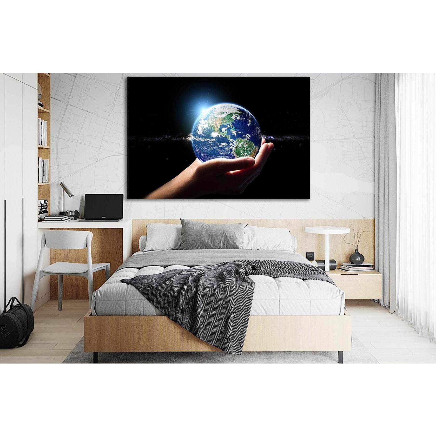 Planet Earth In Hand №SL394 Ready to Hang Canvas Print - Zellart Canvas Prints 0new, ALL_Products, Astronomy & Space Canvas Wall Art