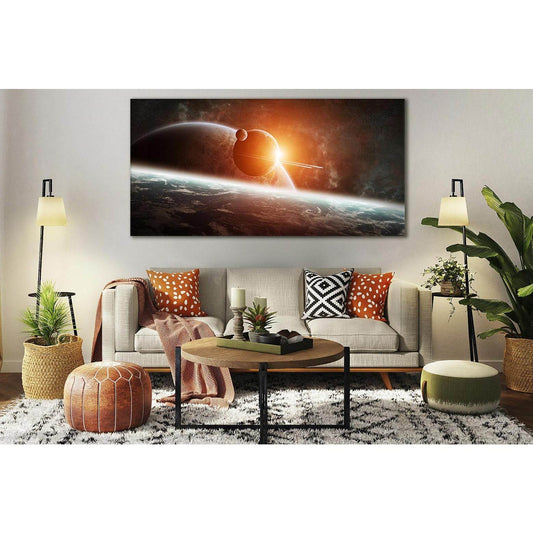 Planet Rising Far Space №SL428 Ready to Hang Canvas Print - Zellart Canvas Prints 0new, ALL_Products, Astronomy & Space Canvas Wall Art
