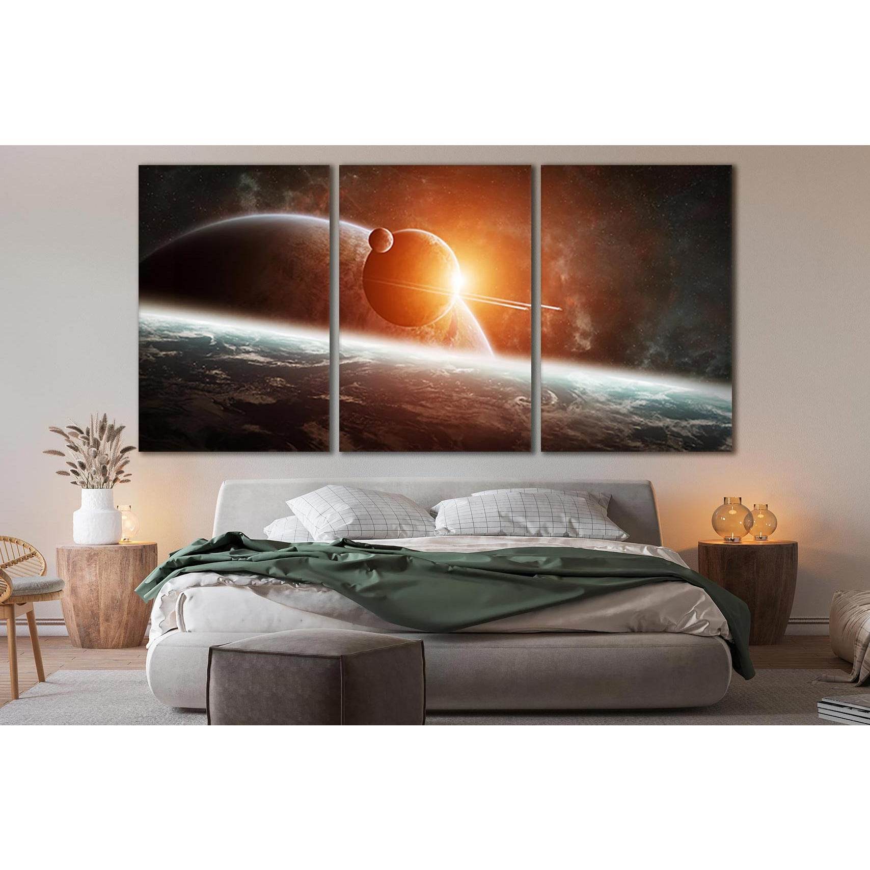 Planet Rising Far Space №SL428 Ready to Hang Canvas Print - Zellart Canvas Prints 0new, ALL_Products, Astronomy & Space Canvas Wall Art