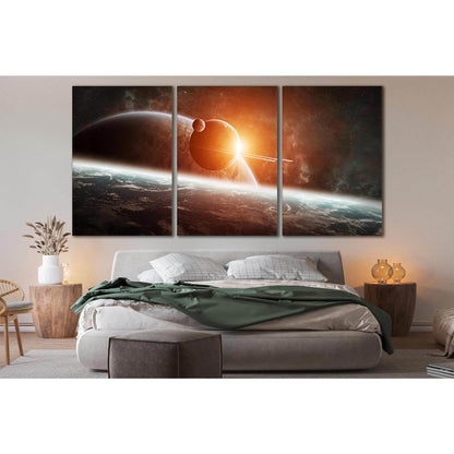 Planet Rising Far Space №SL428 Ready to Hang Canvas Print - Zellart Canvas Prints 0new, ALL_Products, Astronomy & Space Canvas Wall Art