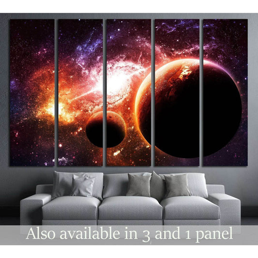 Planets over Golden Galaxy - Elements of this Image Furnished by NASA №2457 Ready to Hang Canvas Print - Zellart Canvas Prints ALL_Products, s-2457