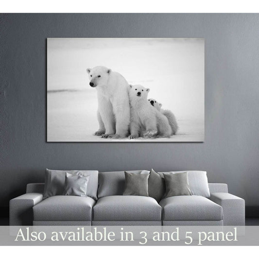 Polar she-bear with cubs. A Polar she-bear with two small bear cubs. Around snow №2338 Ready to Hang Canvas Print - Zellart Canvas Prints ALL_Products, s-2338