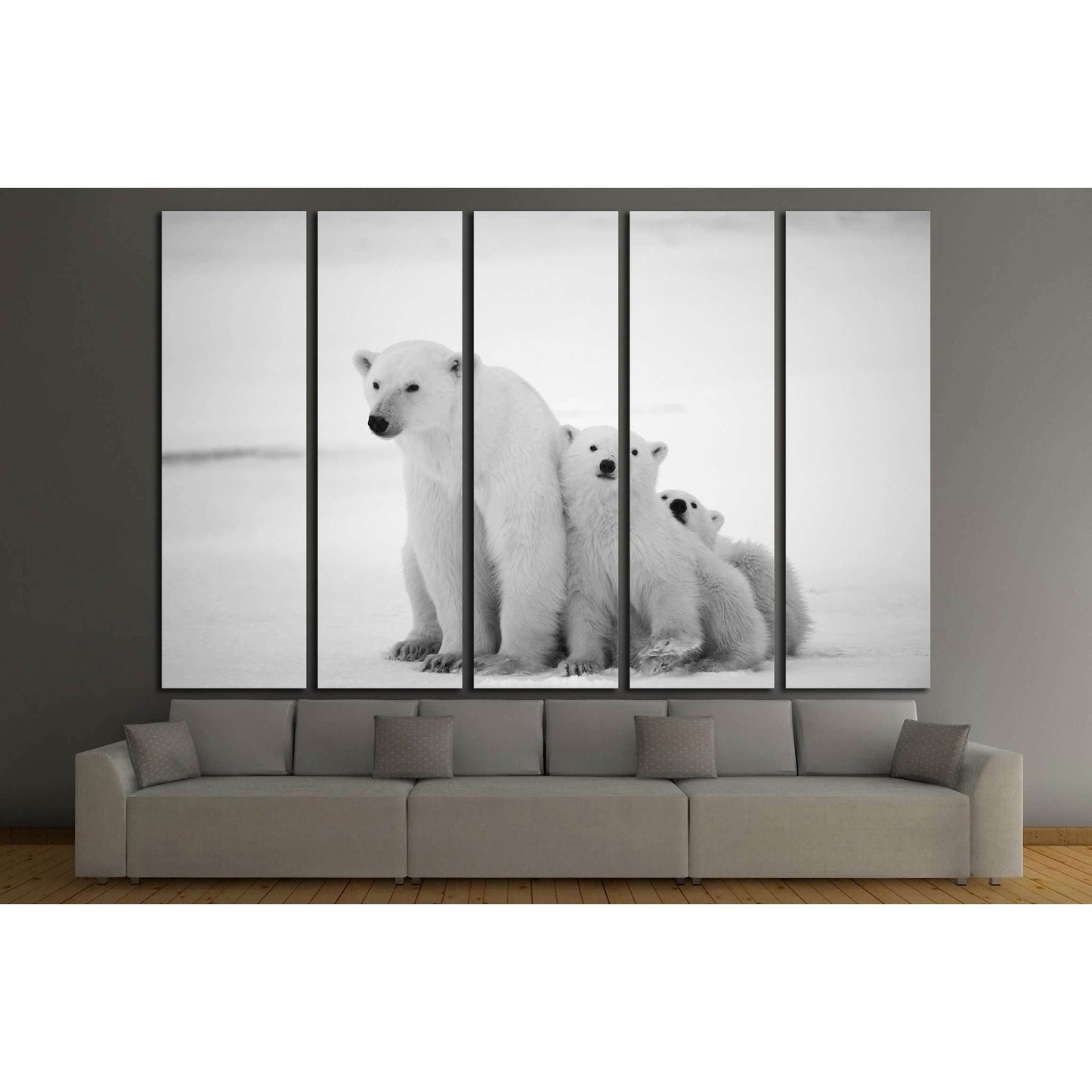 Polar she-bear with cubs. A Polar she-bear with two small bear cubs. Around snow №2338 Ready to Hang Canvas PrintCanvas art arrives ready to hang, with hanging accessories included and no additional framing required. Every canvas print is hand-crafted, ma