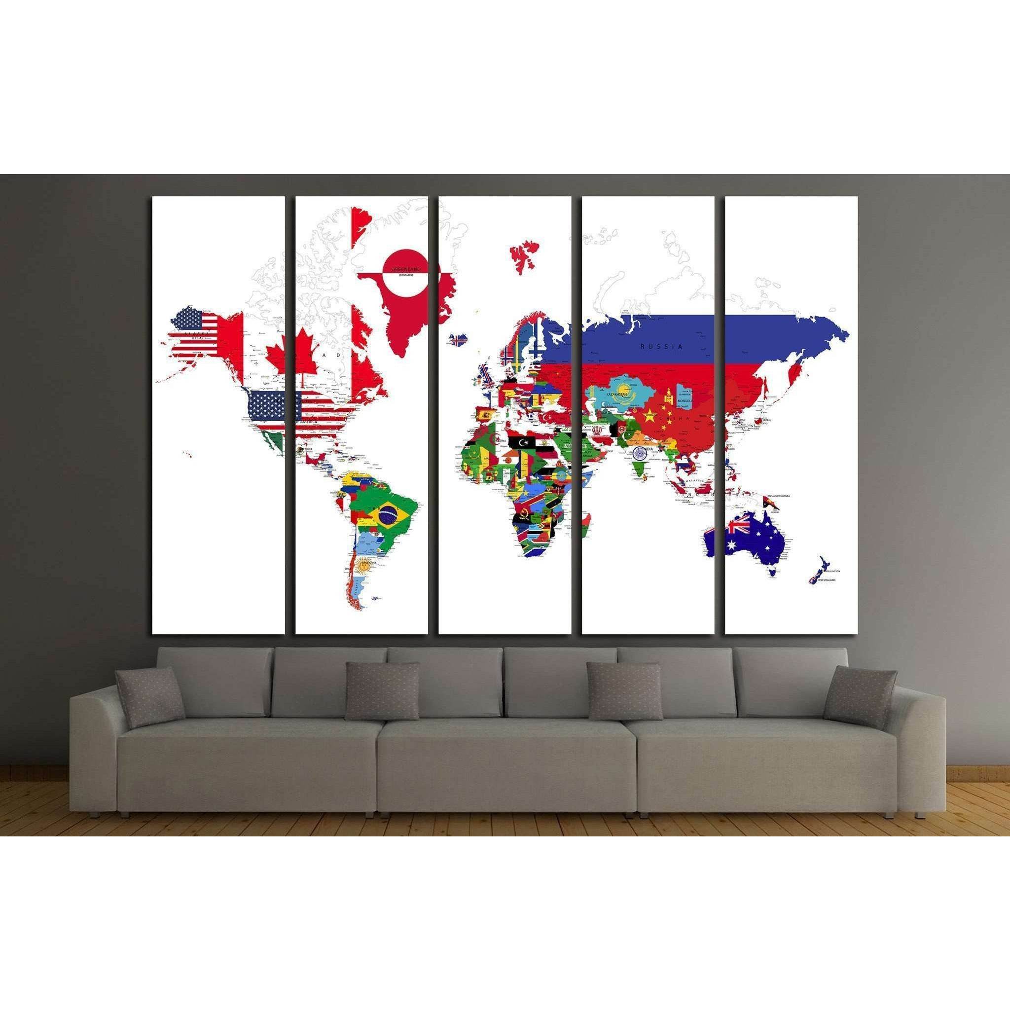 Political map of the world with country flags №1929 Ready to Hang Canvas Print